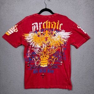 Archaic by Affliction Shirt Mens L Red Y2K Grunge Skater‎ Biker Wings USA Made